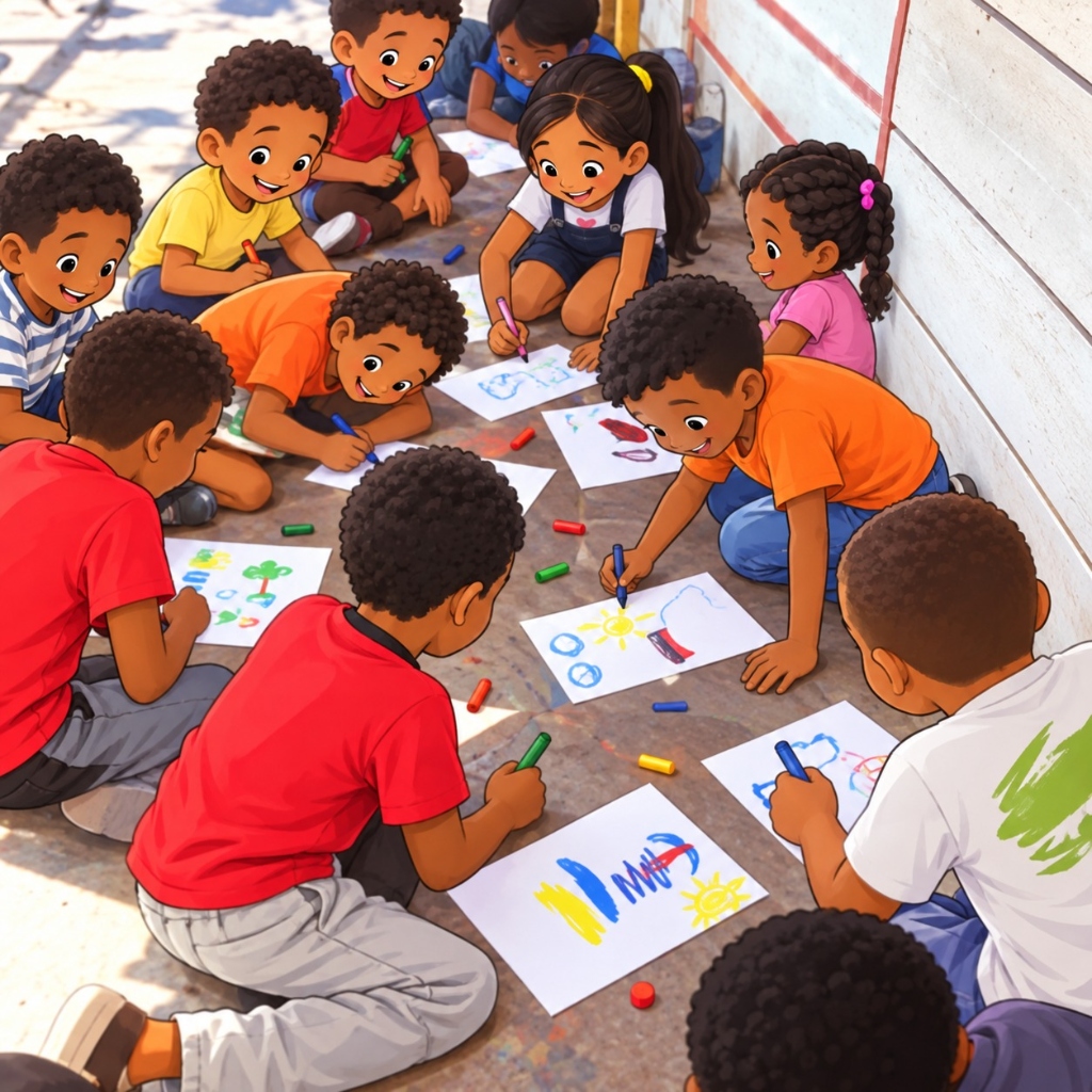 Niños pintando y dibujando en el suelo - JugandoAndo